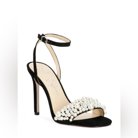 Jessica Simpson Black Sandals with Pearl Accents - Picture 1 of 10